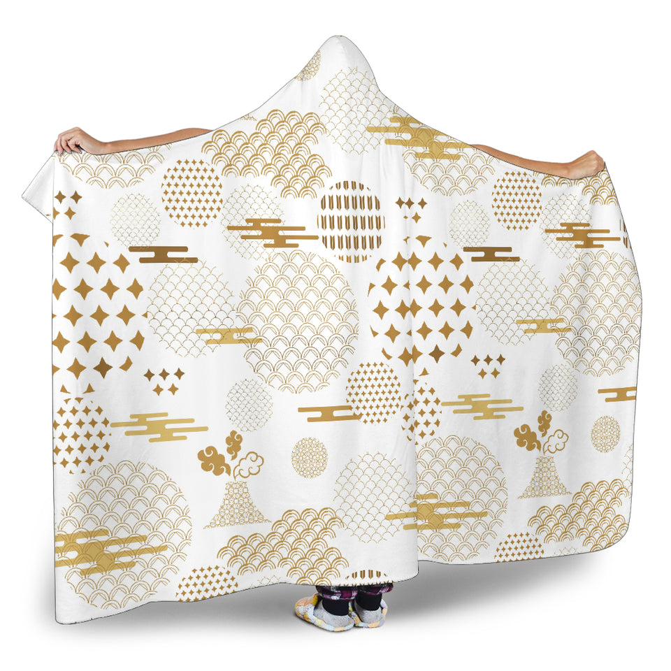 Beautiful Gold Japanese Pattern Hooded Blanket