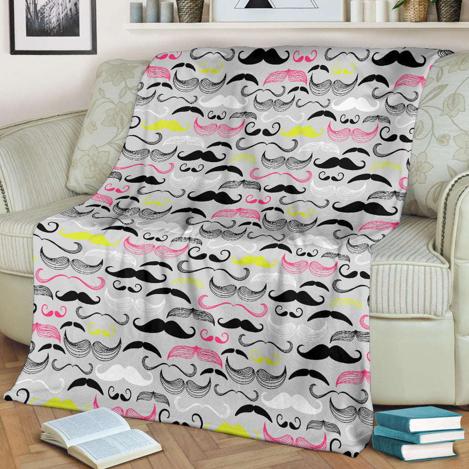 Mustache Beard Pattern Print Design 02 Premium Blanket