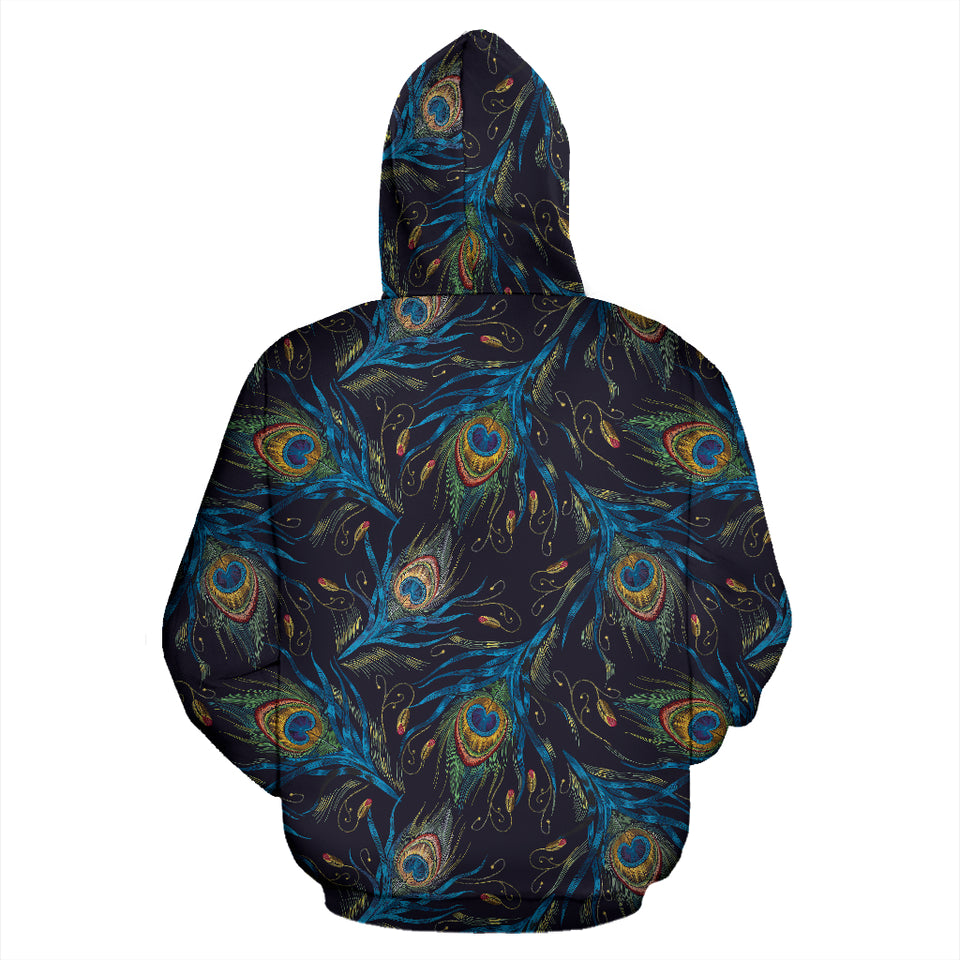 Beautiful Peacock Feather Pattern Zip Up Hoodie