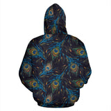 Beautiful Peacock Feather Pattern Zip Up Hoodie