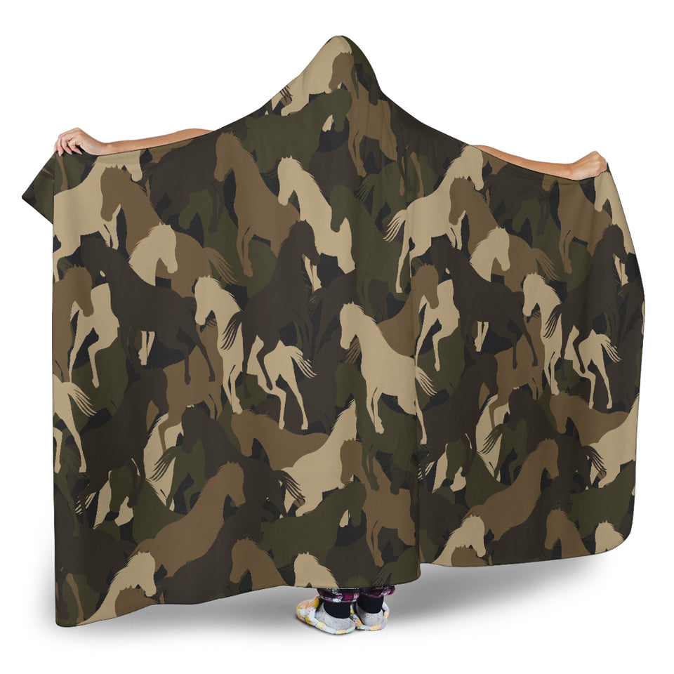 Horse Camo Camouflage Pattern Hooded Blanket