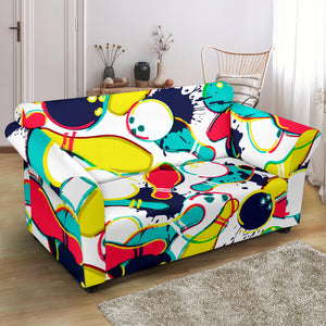 Watercolor Bowling Ball Pins Loveseat Couch Slipcover