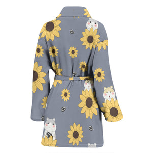 Cute Hamster Sunflower Pattern Background Women'S Bathrobe