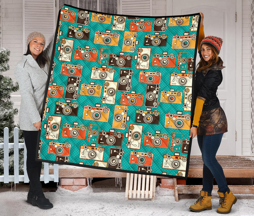 Camera Pattern Print Design 03 Premium Quilt