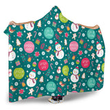 Snowman Bird Decorative Elements Christmas Pattern Hooded Blanket