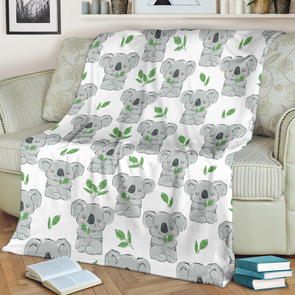 Hand Drawn Koala Leaves Pattern Premium Blanket