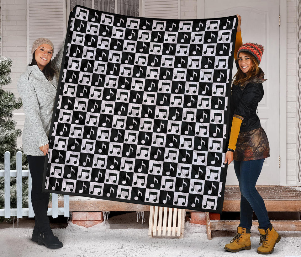 Music Notes Pattern Print Design 01 Premium Quilt