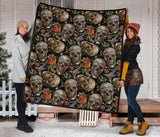 Skull Rose Humming Bird Flower Pattern Premium Quilt.