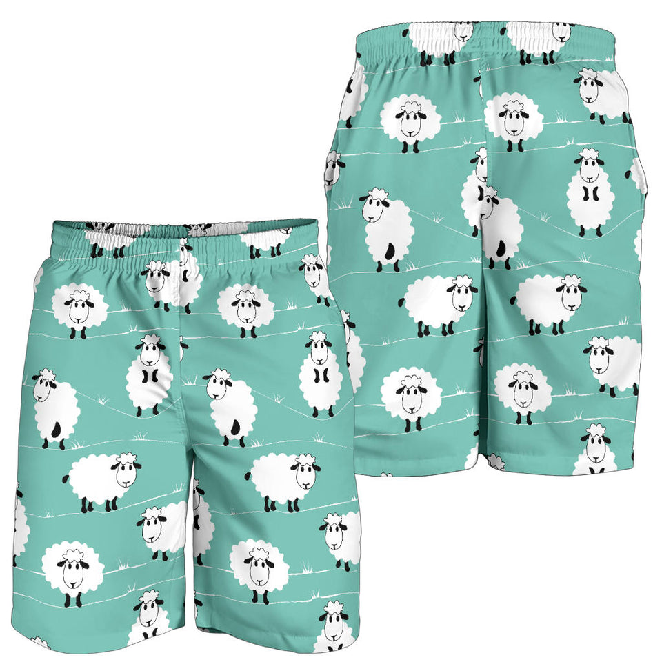 Cute Sheep Green Background Men Shorts