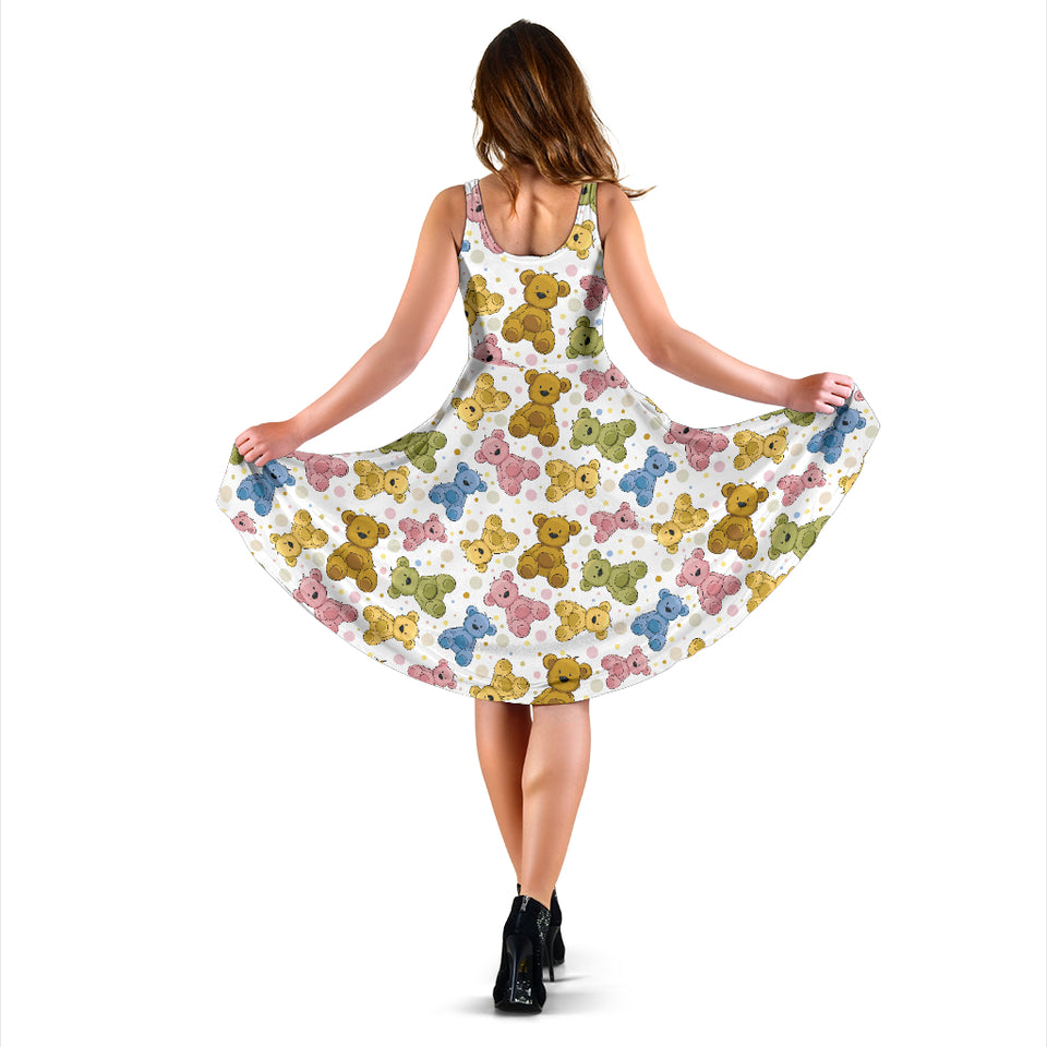 Teddy Bear Pattern Print Design 01 Sleeveless Midi Dress