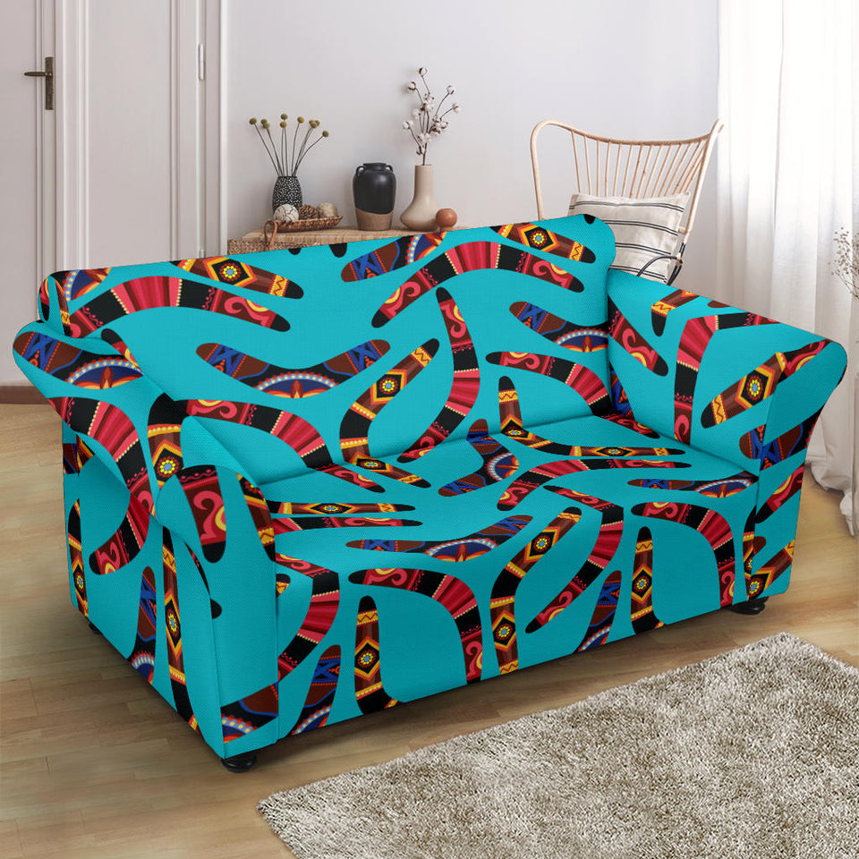 Boomerang Australian Aboriginal Ornament Blue Background Loveseat Couch Slipcover