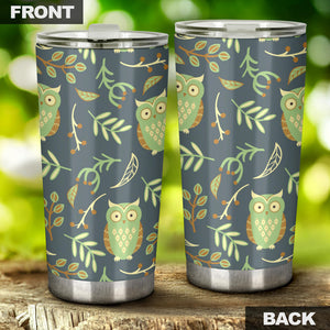 Cute Owls Leaves Pattern Tumbler