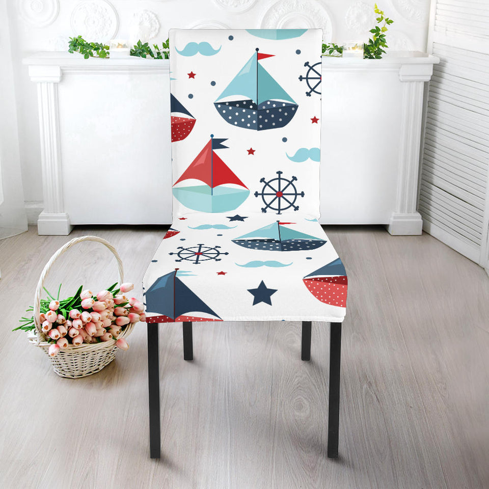 Cute Color Paper Sailboat Pattern Dining Chair Slipcover