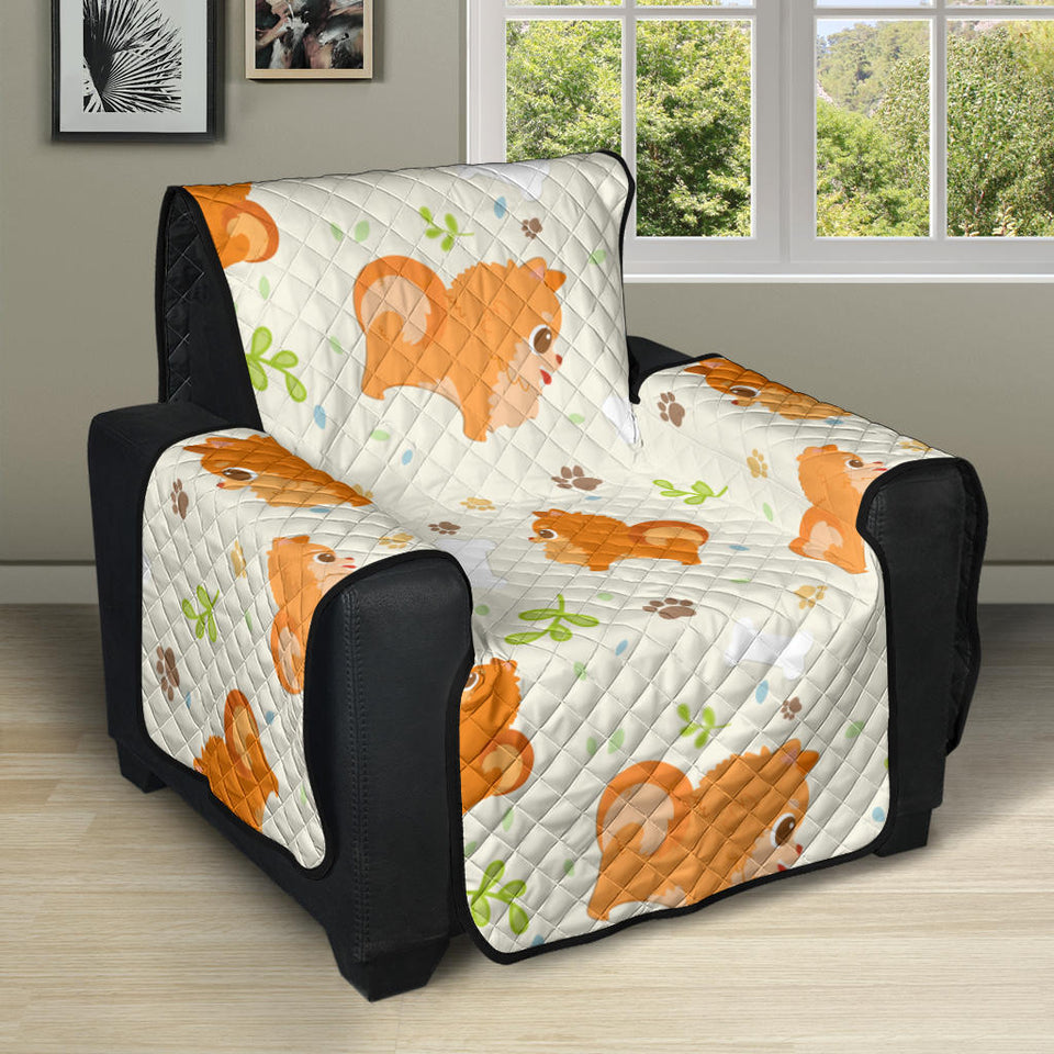 Cute brown pomeranian paw leave bone pattern Recliner Cover Protector