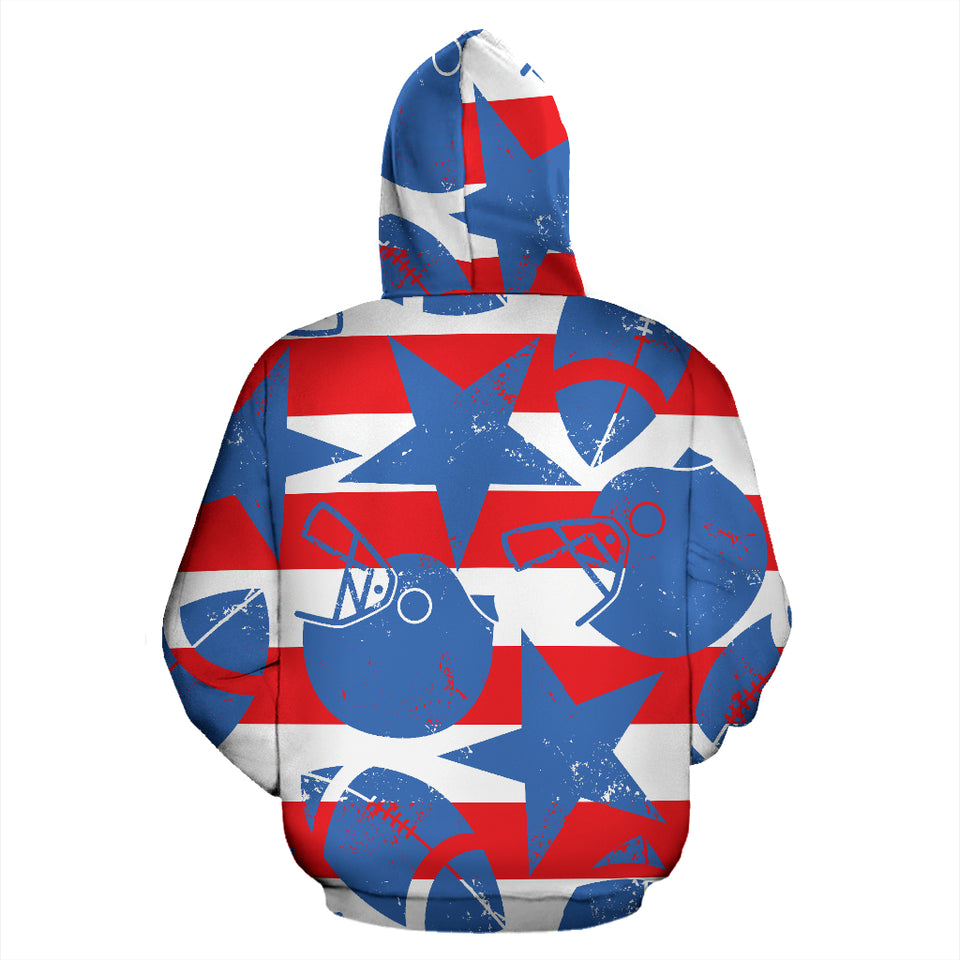 American Football Ball Star Stripes Pattern Zip Up Hoodie