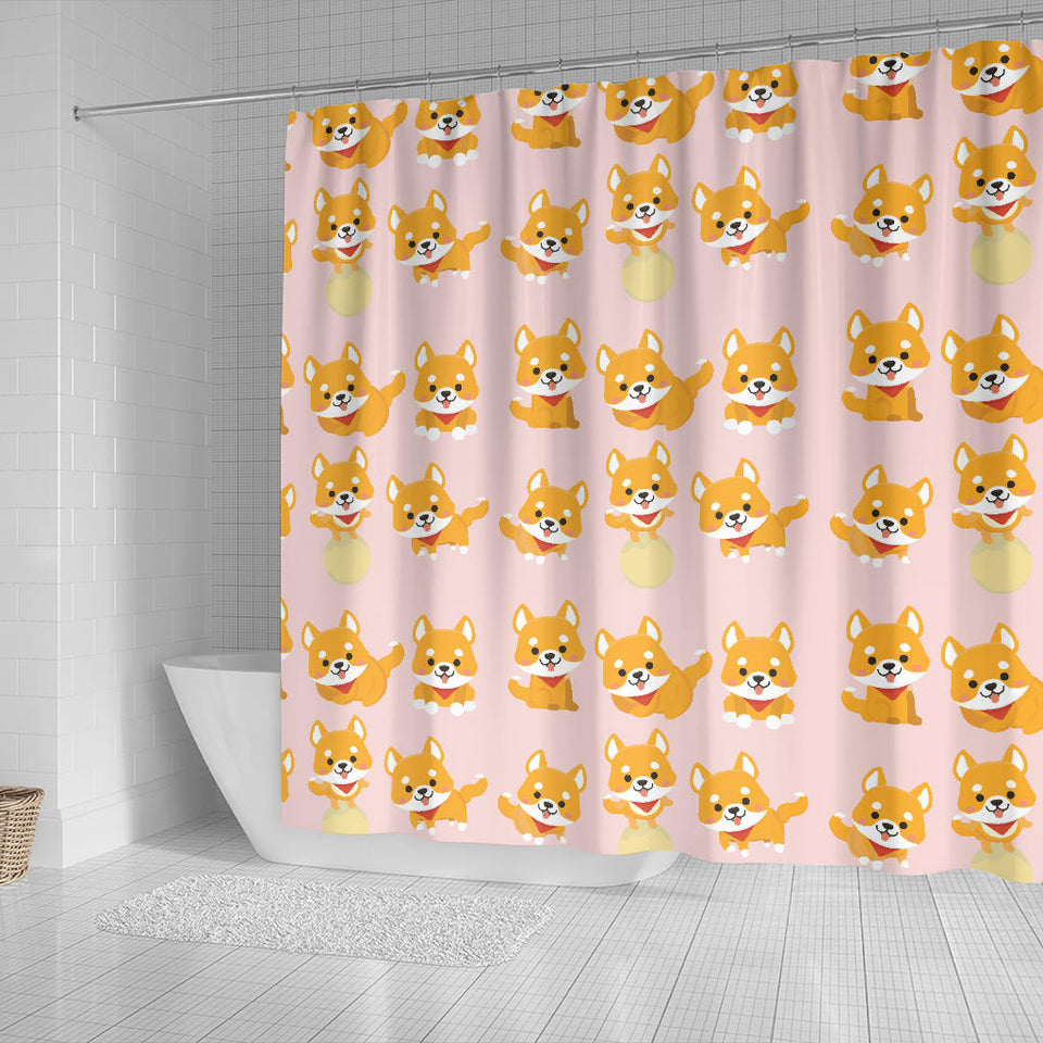 Cute Shiba Inu Dog Pattern  Shower Curtain Fulfilled In US
