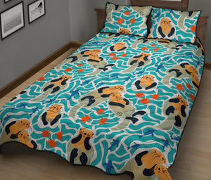 Cute sea otters fishe sea urchin pattern Quilt Bed Set