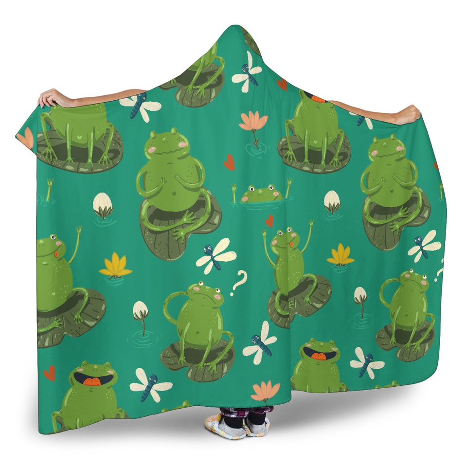Cute Frog Dragonfly Design Pattern Hooded Blanket