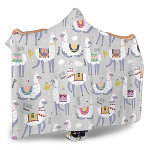 Cute Llama Alpaca Pattern Hooded Blanket