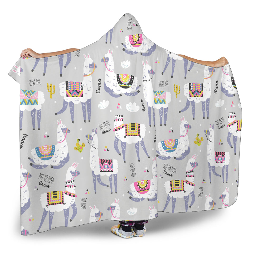 Cute Llama Alpaca Pattern Hooded Blanket