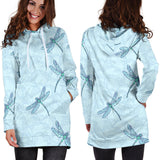 Dragonfly Pattern Blue Background Women'S Hoodie Dress