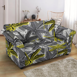 Hand Drawn Dragonfly Pattern Loveseat Couch Slipcover