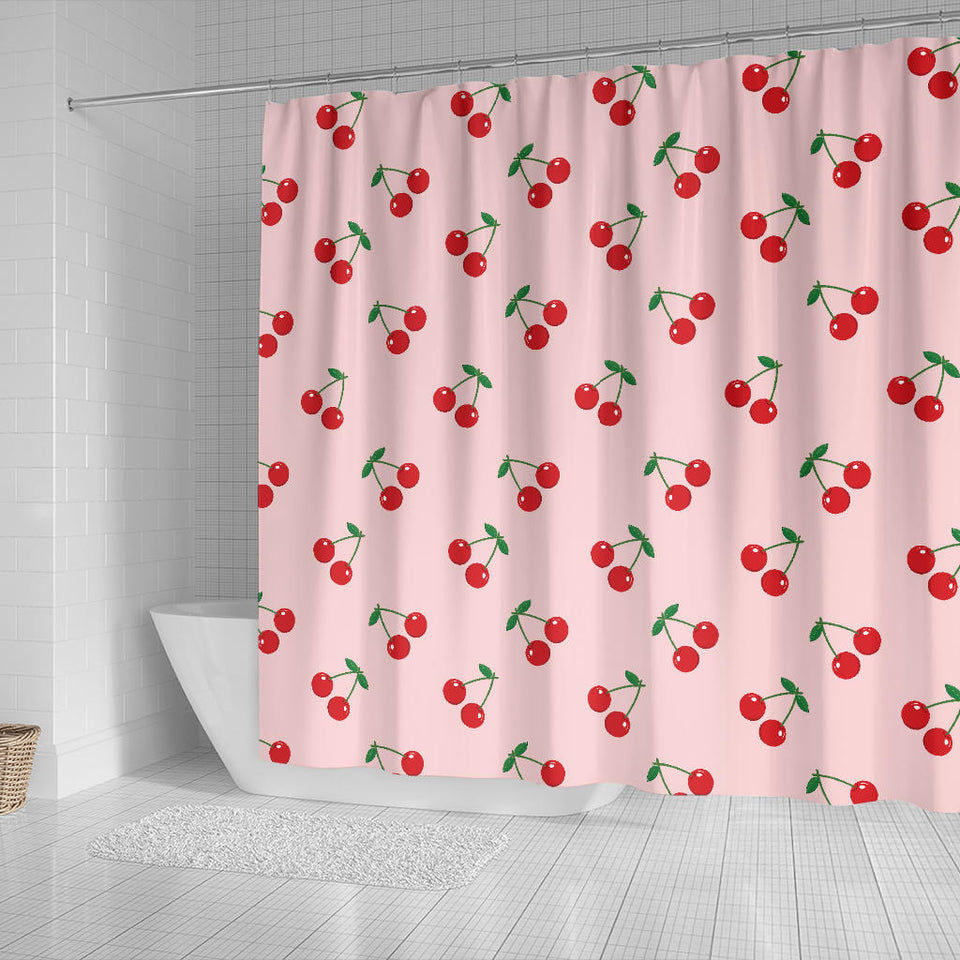 Cherry Pattern Pink Background Shower Curtain Fulfilled In US