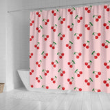 Cherry Pattern Pink Background Shower Curtain Fulfilled In US
