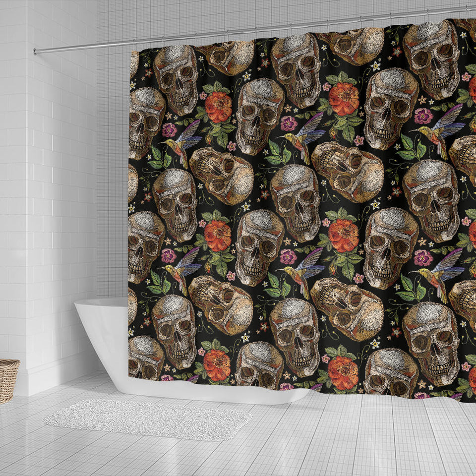 Skull Rose Humming Bird Flower Pattern Shower Curtain Fulfilled In US
