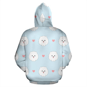 White Cute Pomeranian Pattern Men Women Pullover Hoodie