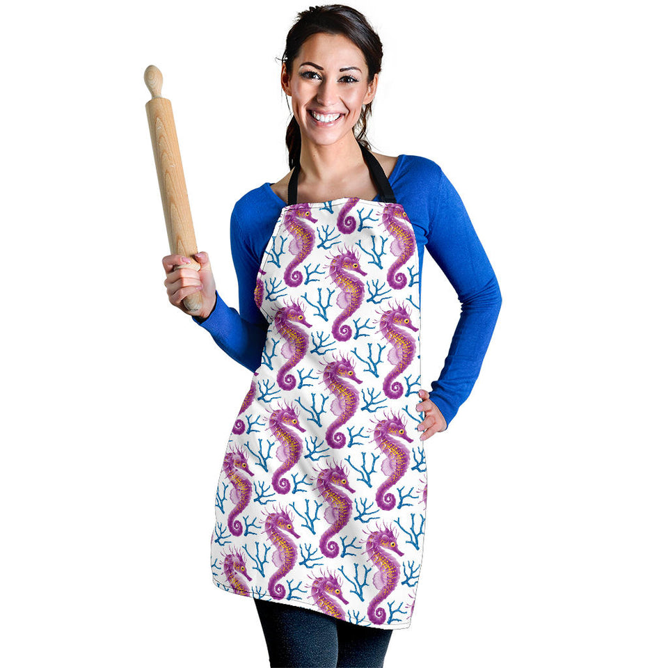 Purple Seahorse Blue Coral Pattern Adjustable Apron