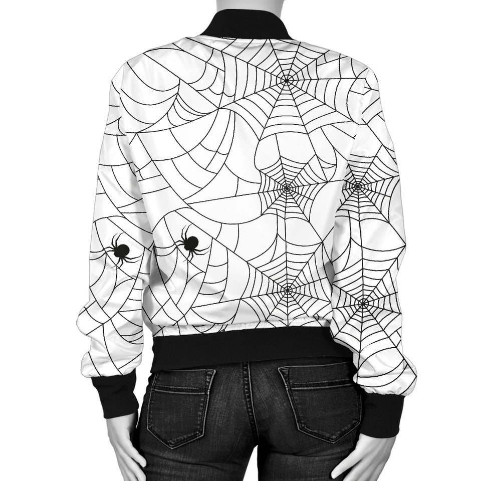 Spider Web Cobweb Pattern White Background Women'S Bomber Jacket