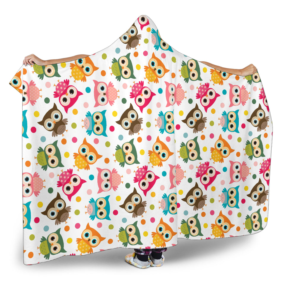 Color Cute Owl Pattern Hooded Blanket