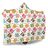 Color Cute Owl Pattern Hooded Blanket
