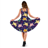 Colorful Sea Turtle Pattern Sleeveless Midi Dress