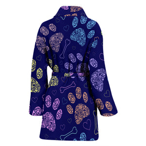 Dog Paws Pattern Print Design 02 Women's Bathrobe