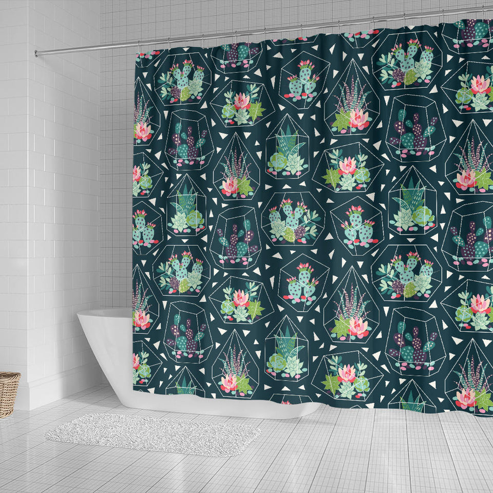 Cactus Glass Terrarium Pattern Shower Curtain Fulfilled In US
