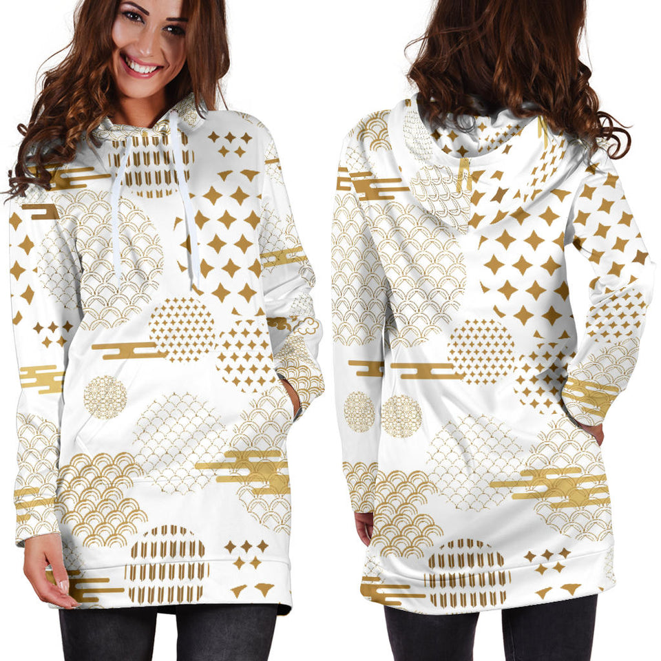 Beautiful Gold Japanese Pattern Women'S Hoodie Dress