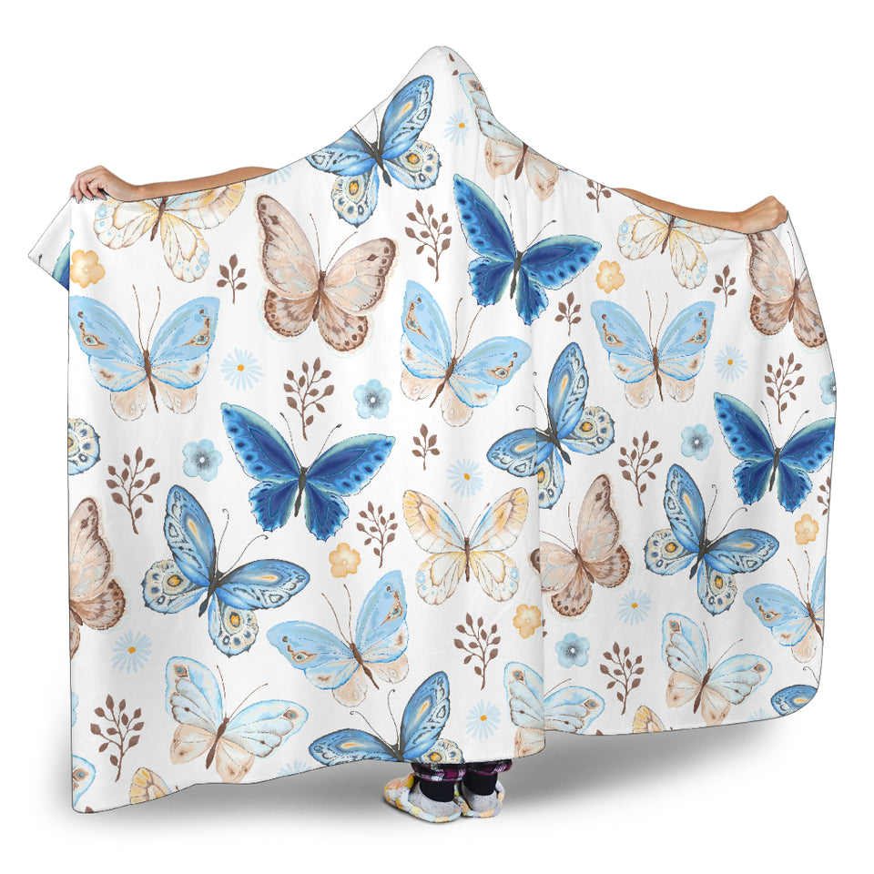 Blue Butterfly Pattern Hooded Blanket