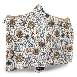 Cute Nautical Steering Wheel Anchor Pattern Hooded Blanket