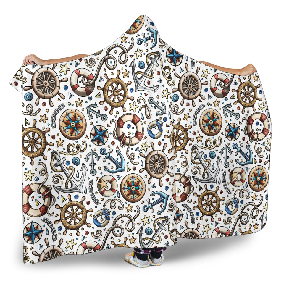 Cute Nautical Steering Wheel Anchor Pattern Hooded Blanket