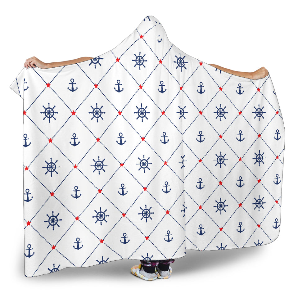 Anchor Rudder Nautical Design Pattern Hooded Blanket