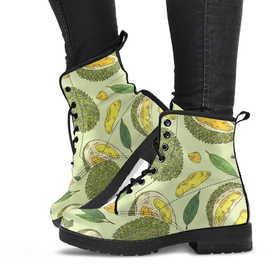Durian Leaves Pattern Background Leather Boots