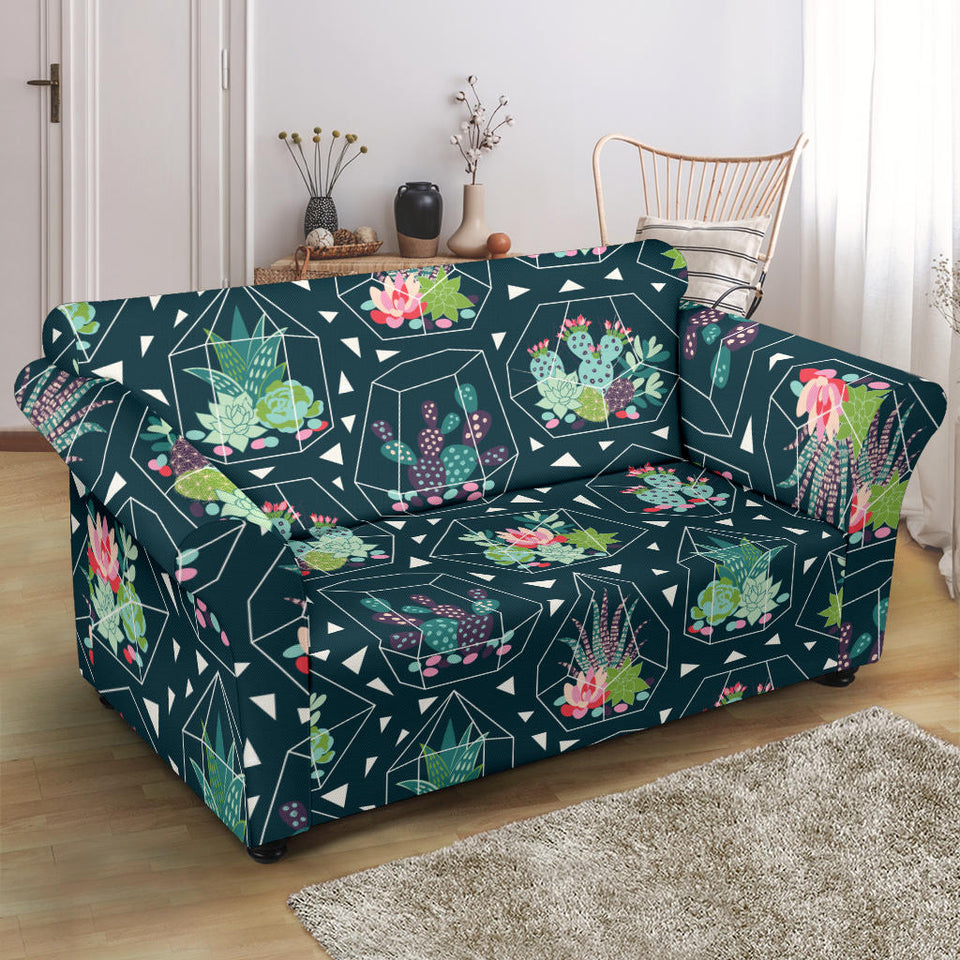 Cactus Glass Terrarium Pattern Loveseat Couch Slipcover