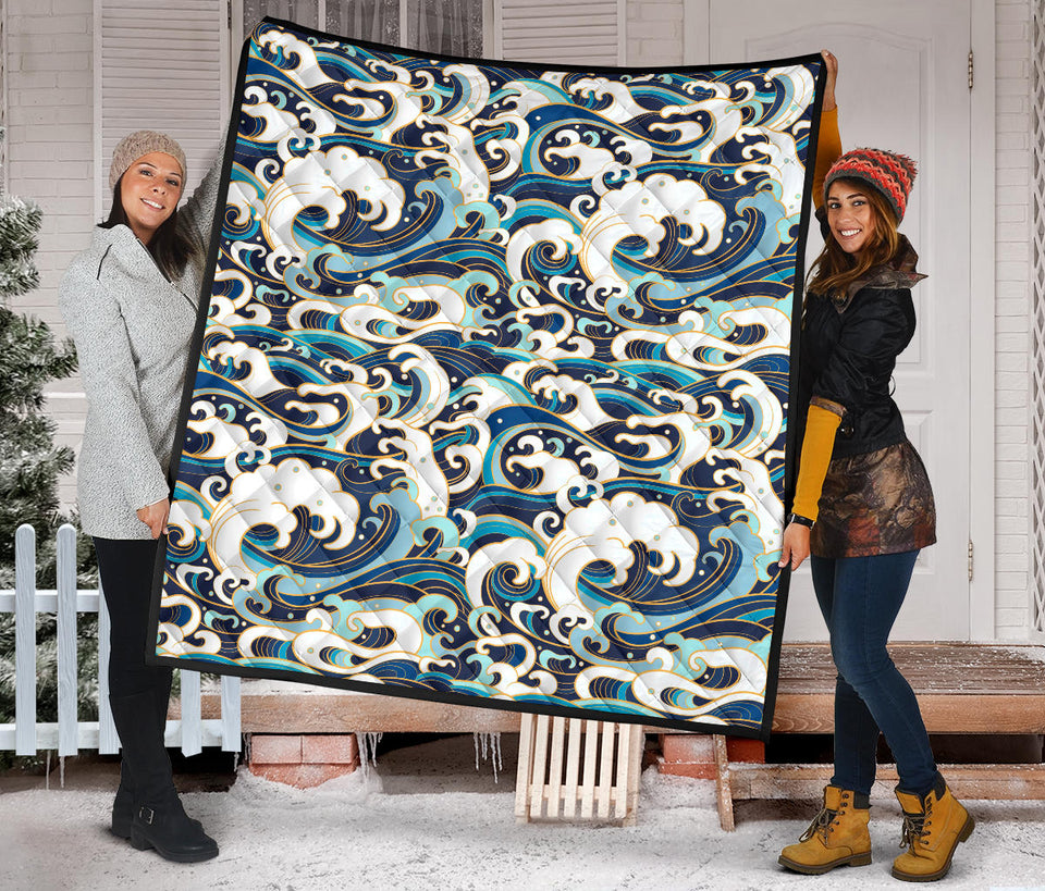 Japanese Wave Pattern Premium Quilt