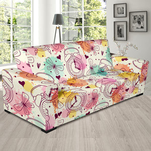 Clock Butterfly Pattern Sofa Slipcover