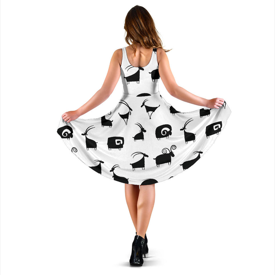 Goat Ram Pattern Sleeveless Midi Dress
