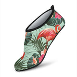 Beautiful Flamingo Tropical Palm Leaves Hibiscus Pateern Background Aqua Shoes