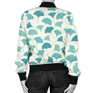 Green Ginkgo Leaves Pattern Women'S Bomber Jacket