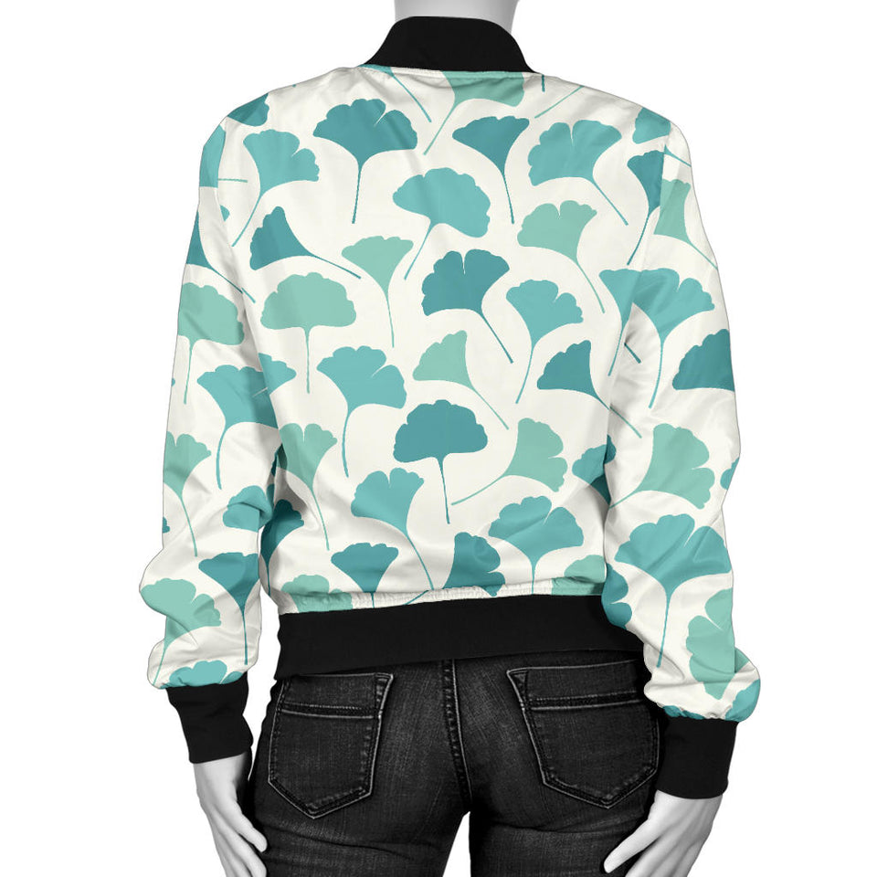 Green Ginkgo Leaves Pattern Women'S Bomber Jacket